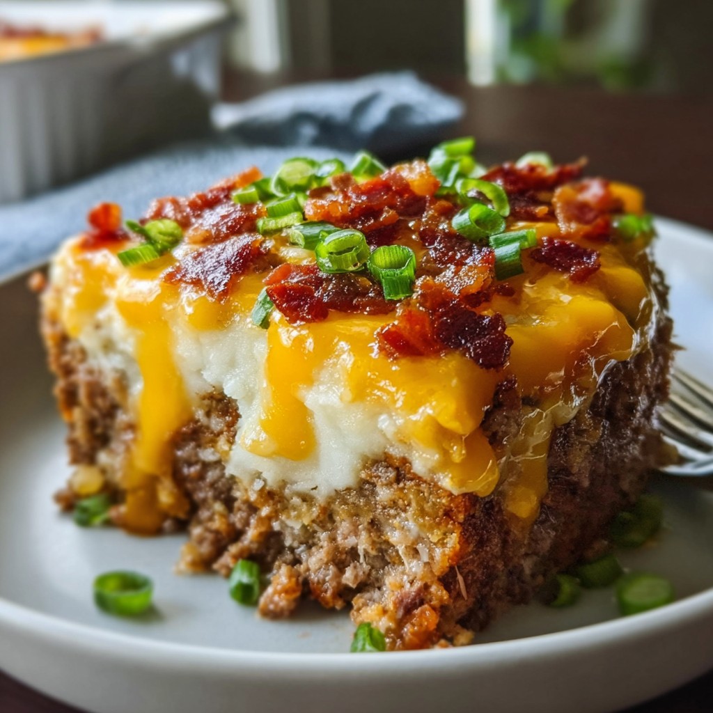 Loaded Meatloaf Casserole with Mashed Potatoes & Cheese