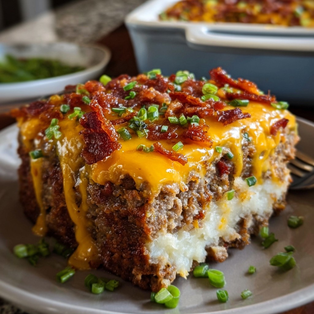 Loaded Meatloaf Casserole with Mashed Potatoes & Cheese