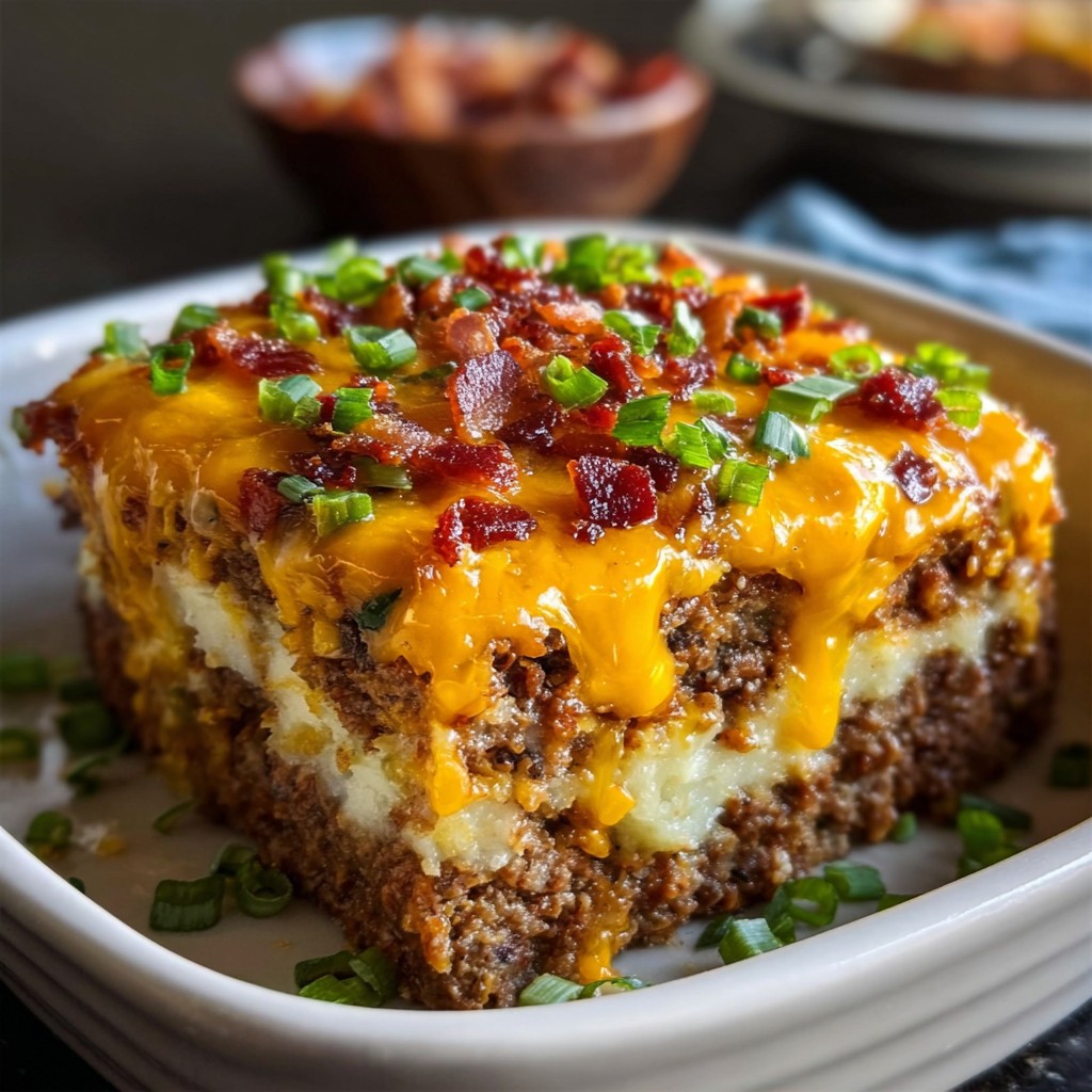 Loaded Meatloaf Casserole with Mashed Potatoes & Cheese